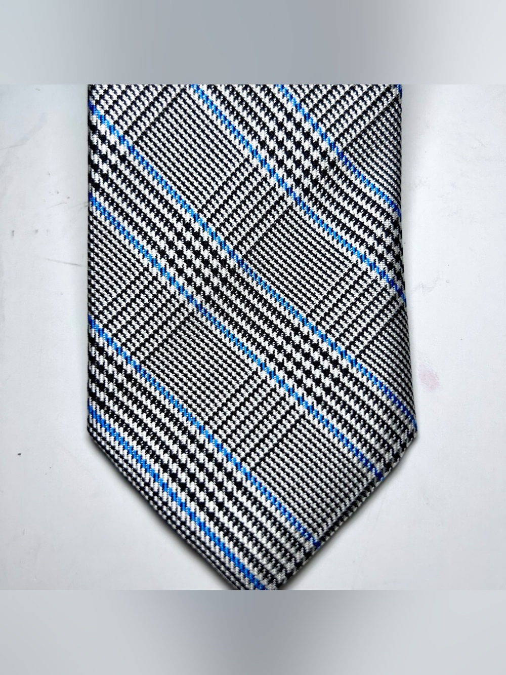 Polo Ralph Lauren Black White Blue Glen Plaid  Silk Tie